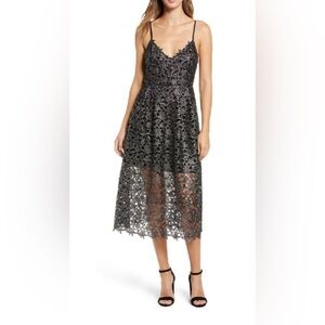 ASTR Metallic Black & Silver Lace Midi Dress
